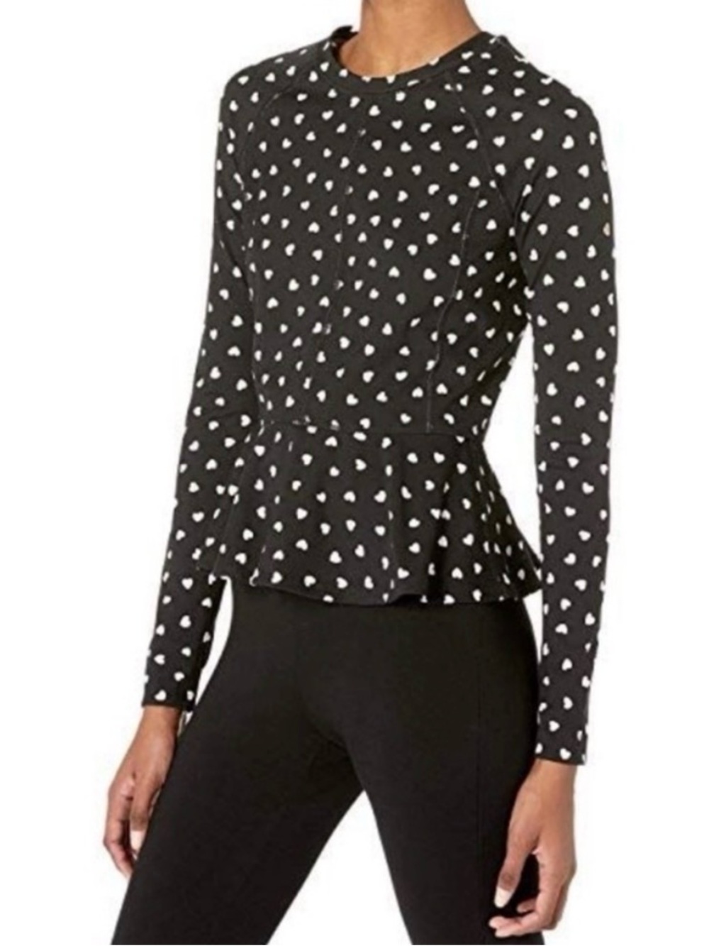 Kate Spade Black Heart-Print long sleeve thumb hole peplum active wear top